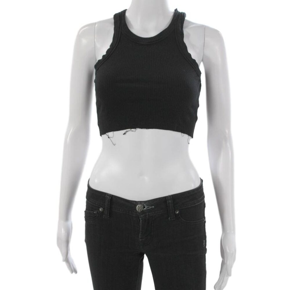 Wesley Women Cropped Tank Black Tencel Crew Neck Sleeveless Size XS